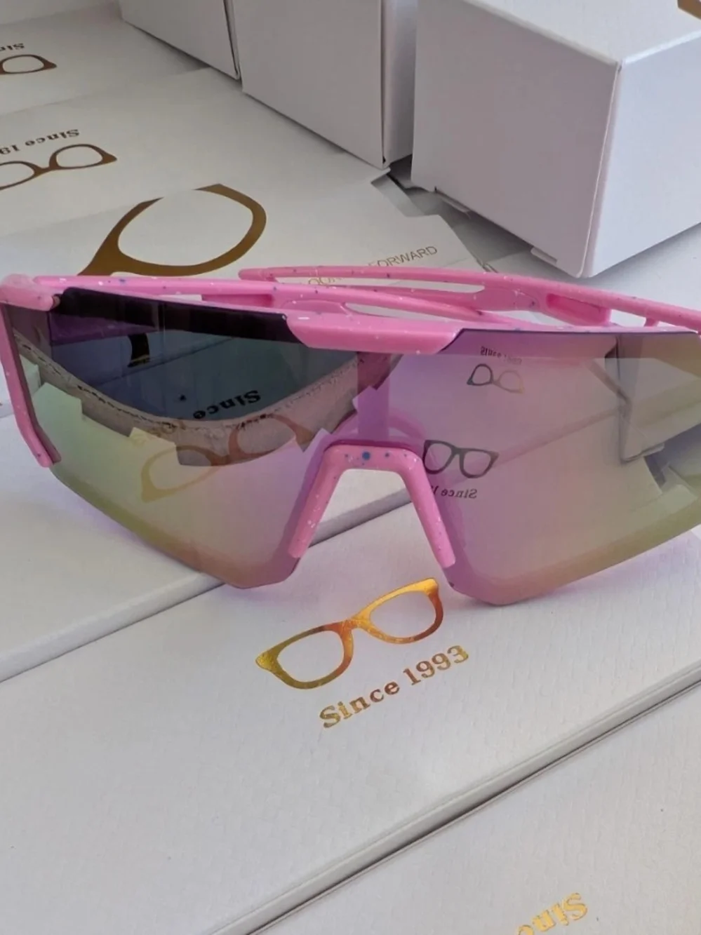 Pink Mirrored Shield Sport Sunglasses